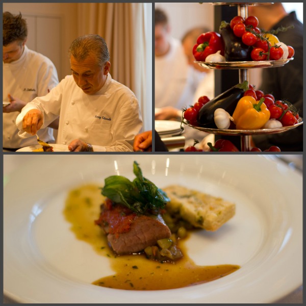 Thierry Thiercelin, Lammfilet unter einer Tomatenkruste auf Zitronen-Sablé mit Kapern, Ratatouille-Gemüse und Basilikum-Sauce