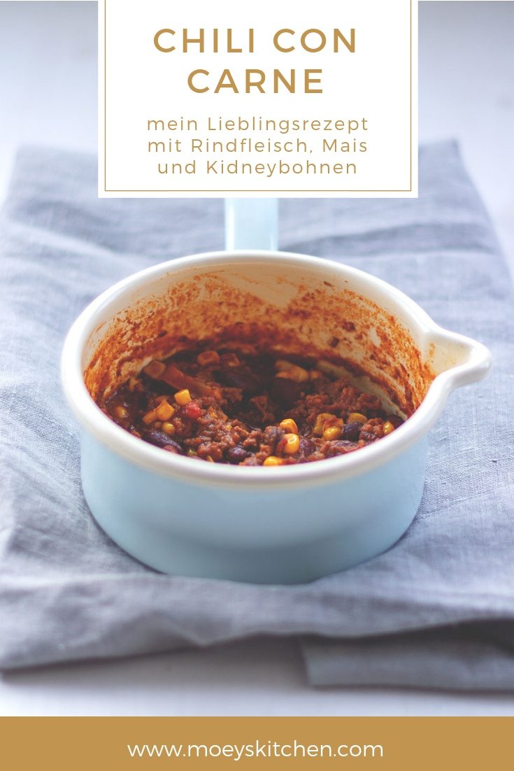 Rezept für einfaches Chili con Carne mit Rindfleisch, Mais und Kidneybohnen | moeyskitchen.com