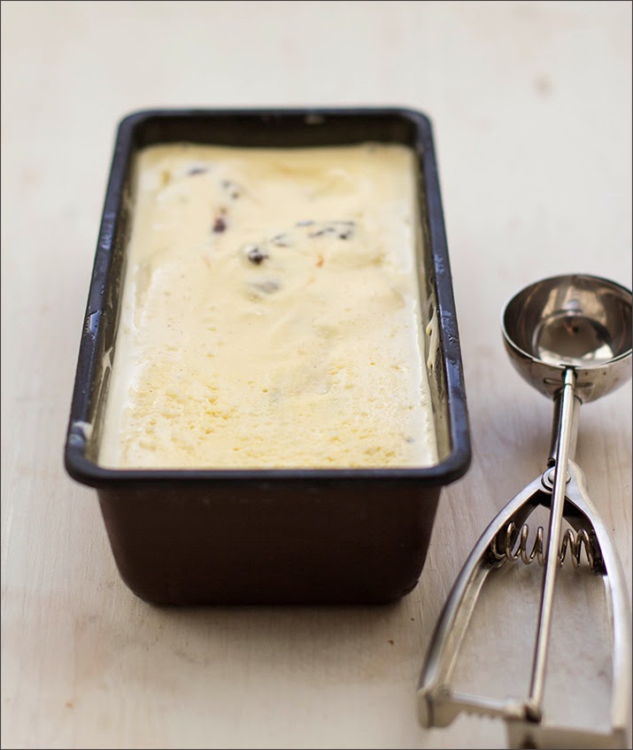 Sahniges Vanilleeis mit Schoko-Erdnüssen und Schoko-Fudge Vanilleeis mit Schoko-Erdnüssen und Schoko-Fudge in einer Kastenform