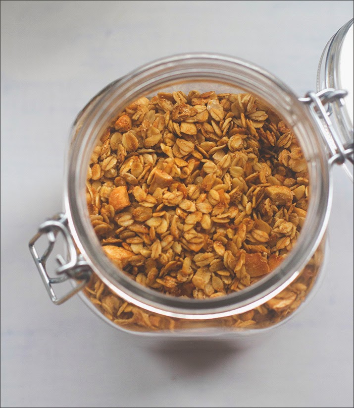 Selbstgemachtes Knuspermüsli mit Cashews und Kokos im Bügelglas