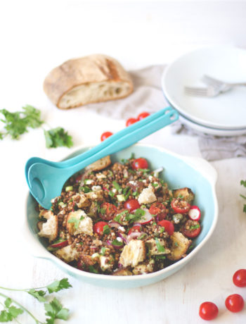 Mediterraner Linsensalat mit Ciabatta, Tomaten und Mozzarella - sommerliches Feierabend-Rezept | moeyskitchen.com