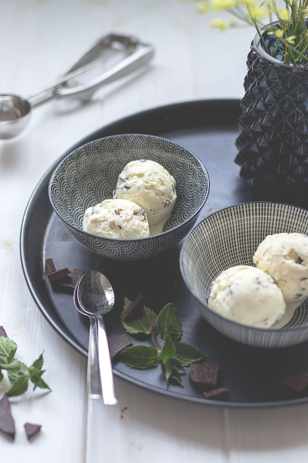 Rezept für cremiges Minz-Schoko-Eis mit frischer Minze und Schokostückchen | moeyskitchen.com