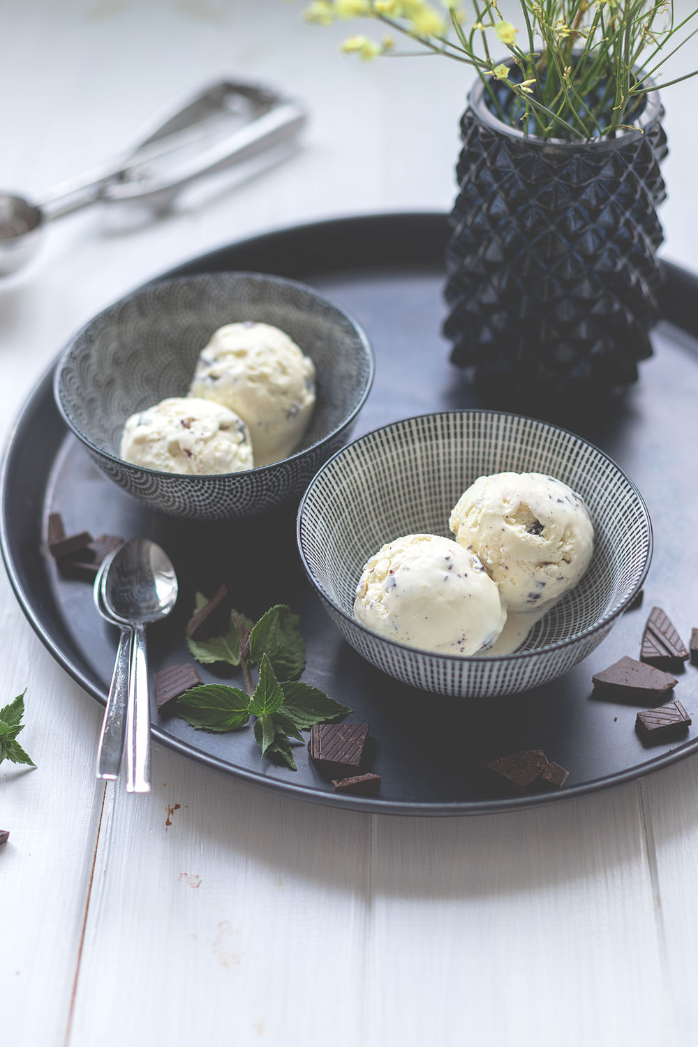 Rezept für cremiges Minz-Schoko-Eis mit frischer Minze und Schokostückchen | moeyskitchen.com