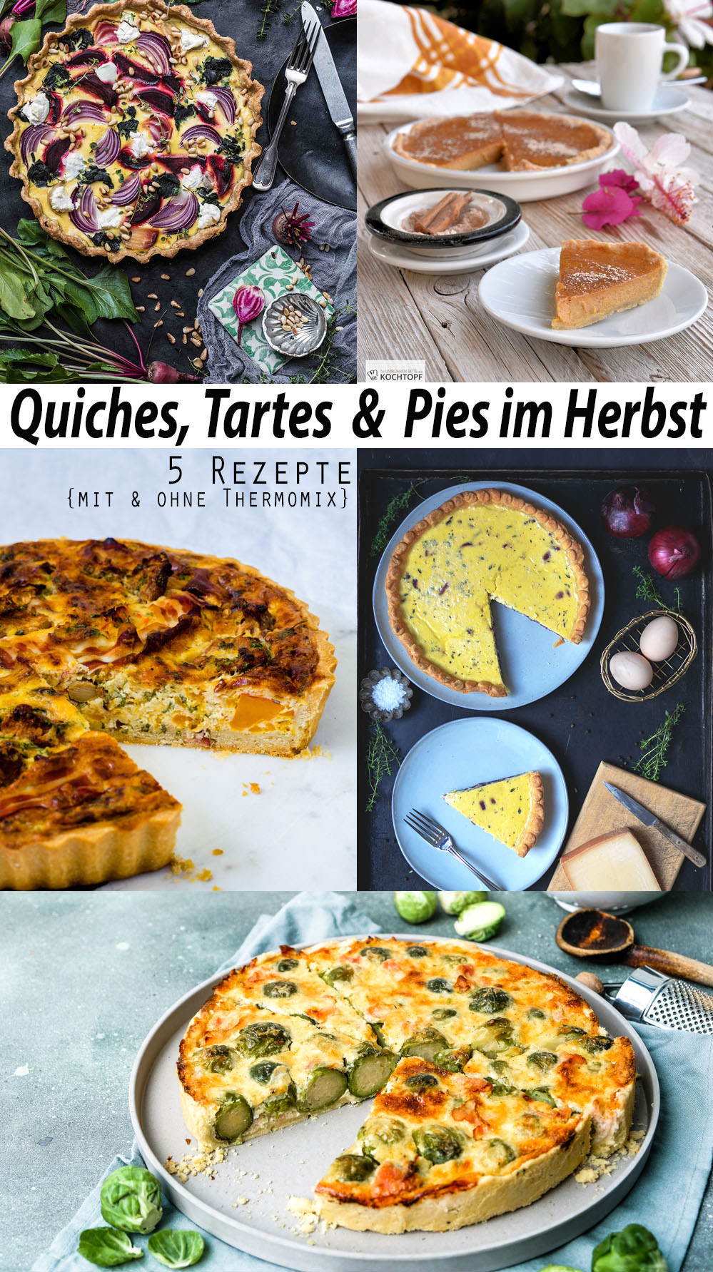 Quiche, Tarte und Pie im Herbst - Collage, die alle Beiträge der teilnehmenden Blogs zeigt