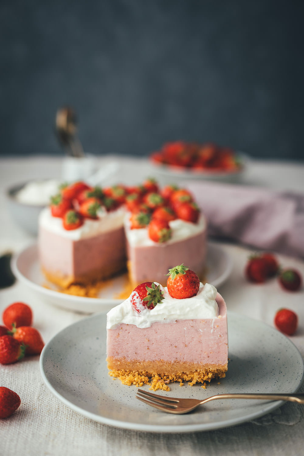 Rezept für Erdbeer Panna Cotta Torte | Kühlschrankkuchen – Kuchen ohne Backen | kleines feines Törtchen für den Sommer | moeyskitchen.com #erdbeerkuchen #erdbeertorte #erdbeeren #pannacotta #erdbeerpannacottatorte #kühlschrankkuchen #kühlschranktorte #tmdonnerstag #thermomix #tm5 #tm6 #tm31 #rezepte #foodblogger