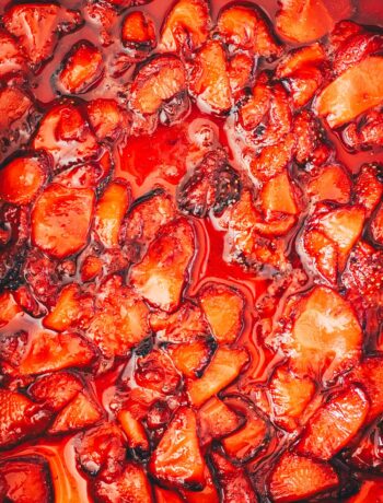Geröstete Erdbeeren aus Airfryer und Heißluftfritteuse sind in 20 Minuten fertig, super aromatisch und perfekt als Topping für Quark, Joghurt, Eis , Waffeln oder Pancakes | moeyskitchen.com